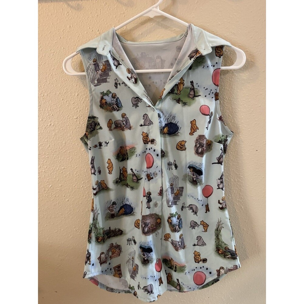 BlackMilk Winnie the Pooh Sleeveless Button-Up Blouse Women’s XS Mint Disney